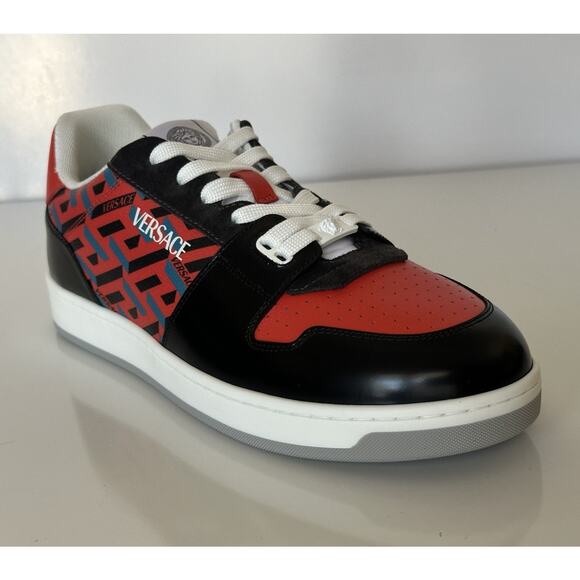 Versace Greca Men’s Leather Black/Orange Red Sneakers 10.5 US (43.5) 1013377 IT - Picture 3 of 15